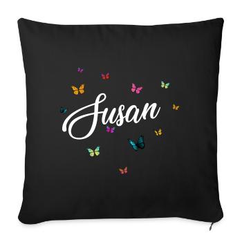 SUSAN - Mädchen Name mit bunten Schmetterlingen - Sofakissenbezug 45 x 45 cm - Schwarz - Vorne