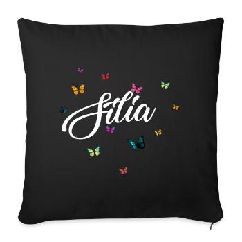 SILIA - Prénom de fille avec des papillons colorés - Housse de coussin décorative 45 x 45 cm - noir - Devant