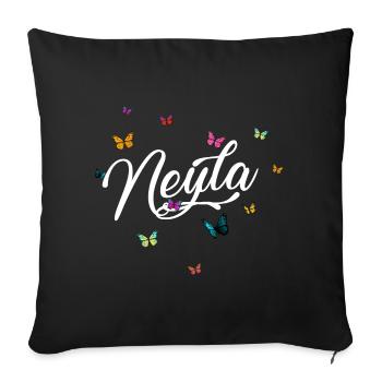 NEYLA - Mädchen Name mit bunten Schmetterlingen - Sofakissenbezug 45 x 45 cm - Schwarz - Vorne