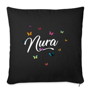 NURA - Nom de fille avec des papillons colorés - Housse de coussin décorative 45 x 45 cm - noir - Devant
