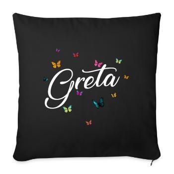 GRETA - Girl Name with Colorful Butterflies - Sofa pillowcase 17,3'' x 17,3'' (45 x 45 cm) - black - Front