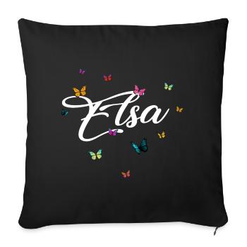 ELSA - Mädchen Name mit bunten Schmetterlingen - Sofakissenbezug 45 x 45 cm - Schwarz - Vorne