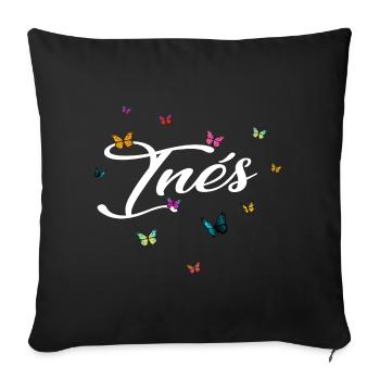 INÉS - Girl's name with colorful butterflies - Sofa pillowcase 17,3'' x 17,3'' (45 x 45 cm) - black - Front