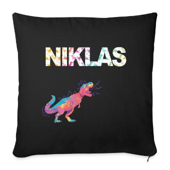 NIKLAS - Beautiful boy name with dinosaur - Sofa pillowcase 17,3'' x 17,3'' (45 x 45 cm) - black - Front