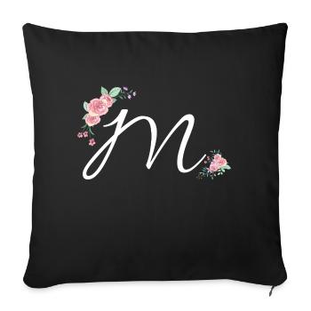 Lettre m fleurs - Housse de coussin décorative 45 x 45 cm - noir - Devant