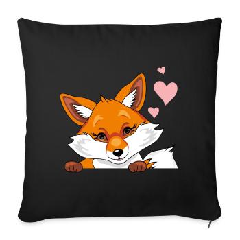 Peeking cute shy fox with hearts - Sofa pillowcase 17,3'' x 17,3'' (45 x 45 cm) - black - Front