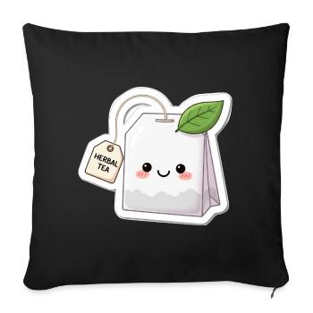 Kawaii Herbal Tea Bag Illustration - Sofa pillowcase 17,3'' x 17,3'' (45 x 45 cm) - black - Front