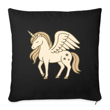 Licorne ailée mignonne avec des étoiles et crinière pastel - Housse de coussin décorative 45 x 45 cm - noir - Devant