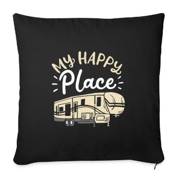 Mon Happy Place Camping rétro Camping Art de voyage - Housse de coussin décorative 45 x 45 cm - noir - Devant