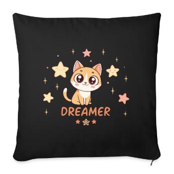 Dreamy Kitten and Sweet Stars - Sofa pillowcase 17,3'' x 17,3'' (45 x 45 cm) - black - Front