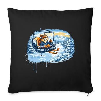 Lustiges Eichhörnchen im Skilift –Winterspaß Motiv - Sofakissenbezug 45 x 45 cm - Schwarz - Vorne