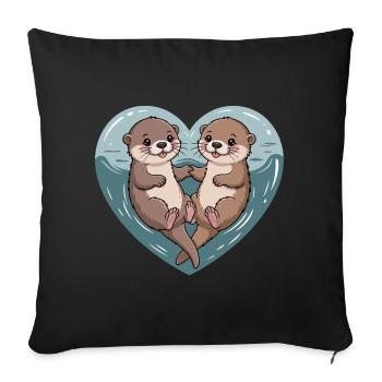 Otter Couple Cuddles Cute Otter Matching Couple - Sofa pillowcase 17,3'' x 17,3'' (45 x 45 cm) - black - Front
