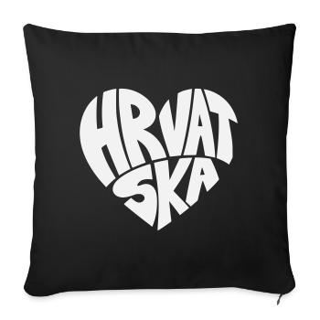 Lettrage du logo du cœur de Hrvatska, Croatie - Housse de coussin décorative 45 x 45 cm - noir - Devant