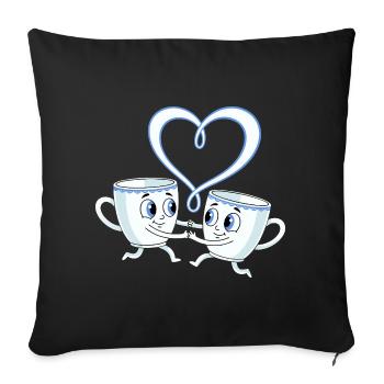 Kaffee Tassen Paar Herz - Sofakissenbezug 45 x 45 cm - Schwarz - Vorne