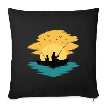Papa Enfant Bateau de pêche Chemise au coucher du soleil - Housse de coussin décorative 45 x 45 cm - noir - Devant