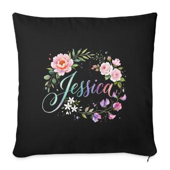 Design du nom de couronne de fleurs Jessica - Housse de coussin décorative 45 x 45 cm - noir - Devant
