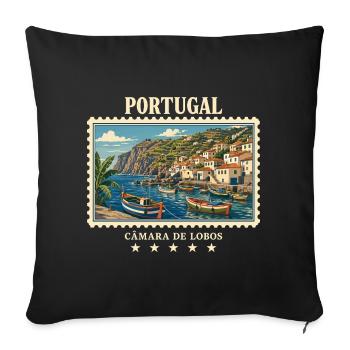 Portugal Câmara de Lobos Vintage Reisemarke - Sofakissenbezug 45 x 45 cm - Schwarz - Vorne