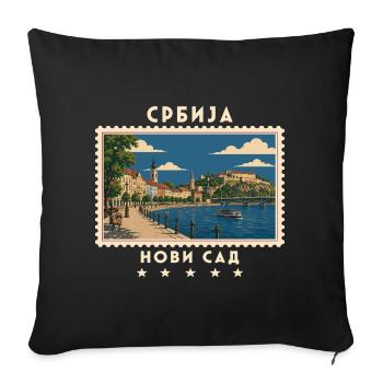 Serbien Novi Sad Vintage Reisemarke - Sofakissenbezug 45 x 45 cm - Schwarz - Vorne