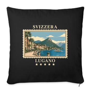Schweiz Lugano Vintage Reisemarke - Sofakissenbezug 45 x 45 cm - Schwarz - Vorne