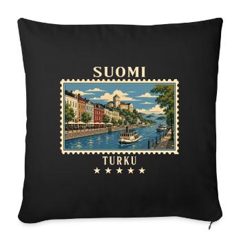 Finnland Turku Vintage Reisemarke - Sofakissenbezug 45 x 45 cm - Schwarz - Vorne
