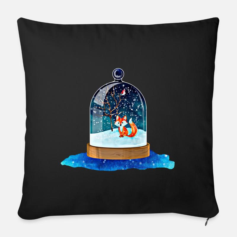 Weihnachtliche Schneekugel mit Fuchs - Sofakissenbezug 45 x 45 cm - Schwarz