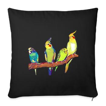 Vogelbande Wellensittich und Nymphensittich - Sofakissenbezug 45 x 45 cm - Schwarz - Vorne