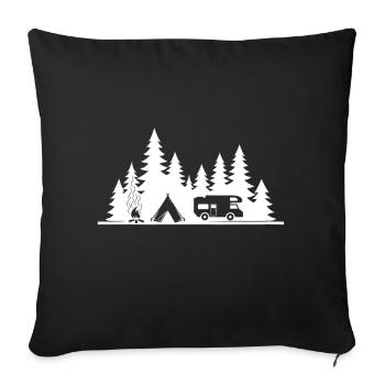 camping car t-shirt camping tente et feu de camp - Housse de coussin décorative 45 x 45 cm - noir - Devant