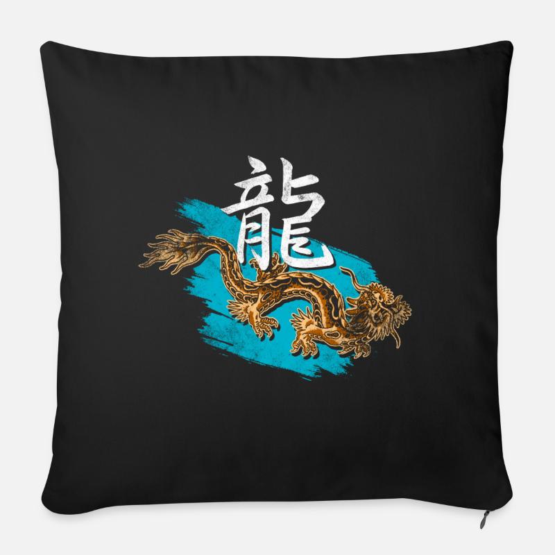 Drache mit chinesischen Schirftzeichen - Sofakissenbezug 45 x 45 cm - Schwarz