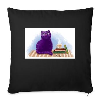 Katze, Bücher und Tee - Sofakissenbezug 45 x 45 cm - Schwarz - Vorne