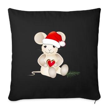 souris sucrée avec un cœur pour Noël - Housse de coussin décorative 45 x 45 cm - noir - Devant