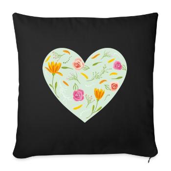Floral heart - Sofa pillowcase 17,3'' x 17,3'' (45 x 45 cm) - black - Front