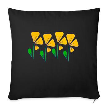 Iza Fabian-Gelbe Blumen Retro Style - Sofakissenbezug 45 x 45 cm - Schwarz - Vorne