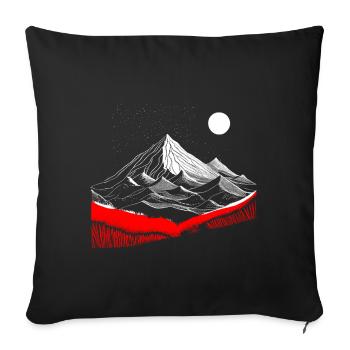 Mountains with moon and red details - minimalism - Sofa pillowcase 17,3'' x 17,3'' (45 x 45 cm) - black - Front