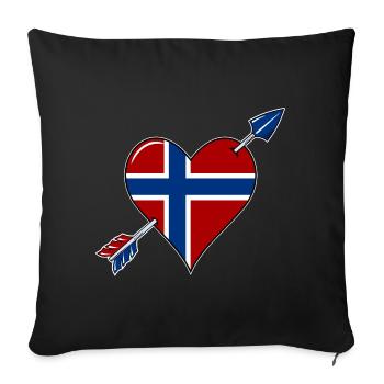 Drapeau de la Norvège coeur amoureux - Housse de coussin décorative 45 x 45 cm - noir - Devant