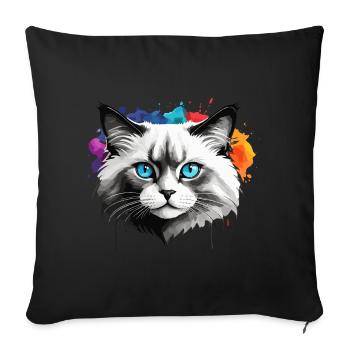 Ragdoll chat mignon mignon aquarelle peinture éclaboussure - Housse de coussin décorative 45 x 45 cm - noir - Devant