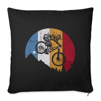 Duale MTB-Silhouette quer über die Streifen - Sofakissenbezug 45 x 45 cm - Schwarz - Vorne