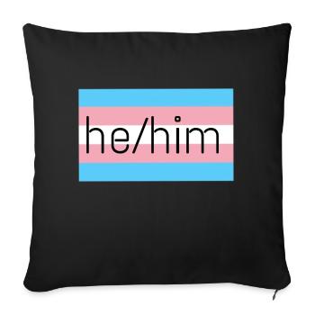 trans flag he/him pronouns - Sofa pillowcase 17,3'' x 17,3'' (45 x 45 cm) - black - Front