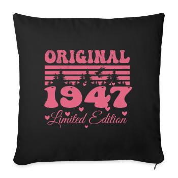 Cadeau 77e Anniversaire 1947 Femme | Né en 1947 - Housse de coussin décorative 45 x 45 cm - noir - Devant