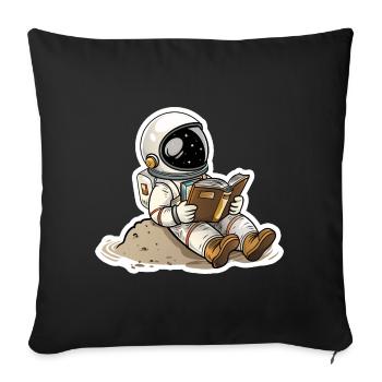 Astronaute confortablement installé sur une planète et en train de lire - Housse de coussin décorative 45 x 45 cm - noir - Devant