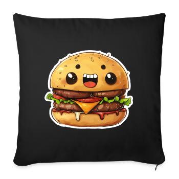 Mignon Kawaii Burger – Design de dessin animé rieur - Housse de coussin décorative 45 x 45 cm - noir - Devant