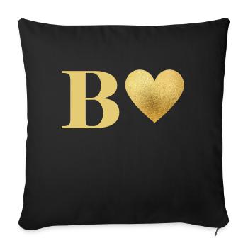 Lettre b cœur doré - Housse de coussin décorative 45 x 45 cm - noir - Devant