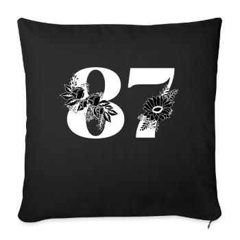 Nummer 87 Schwarze Blumen - 87. Blumengeburtstag - Sofakissenbezug 45 x 45 cm - Schwarz - Vorne