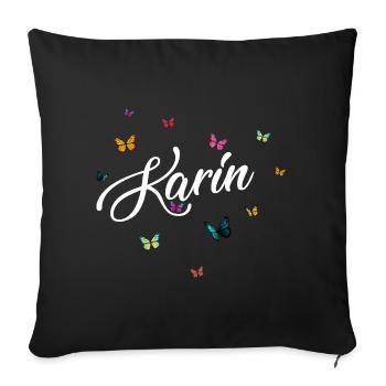 KARIN - Girl Name with Colorful Butterflies - Sofa pillowcase 17,3'' x 17,3'' (45 x 45 cm) - black - Front