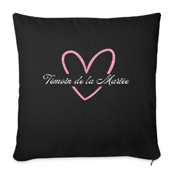 Témoin de La mariée cœur rose pailleté - Housse de coussin décorative 45 x 45 cm - noir - Devant