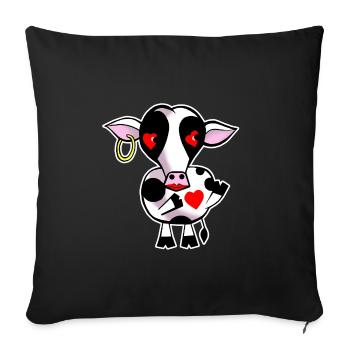 Vache avec cœur - Housse de coussin décorative 45 x 45 cm - noir - Devant