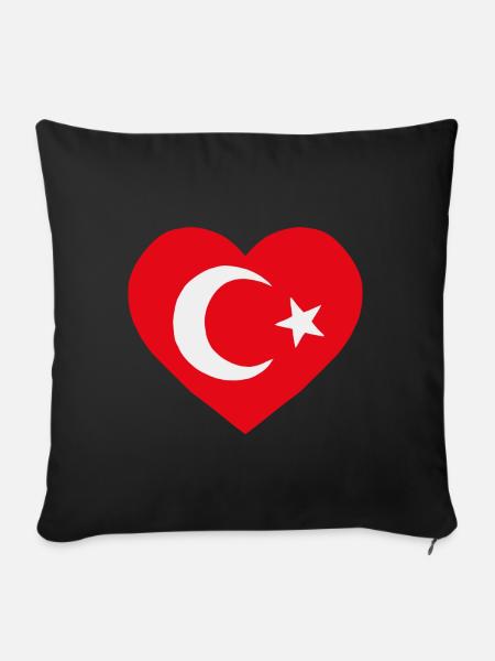 Türkische Flagge Herz - Sofakissenbezug 45 x 45 cm - Schwarz