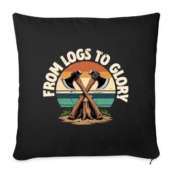 Lanceur de haches, bûcheron, des bûches à la gloire - Housse de coussin décorative 45 x 45 cm - noir - Devant