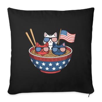 Ramen Cat Noodles Cute Independence Day 4th of - Sofa pillowcase 17,3'' x 17,3'' (45 x 45 cm) - black - Front