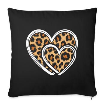 Heart with leopard print - Sofa pillowcase 17,3'' x 17,3'' (45 x 45 cm) - black - Front