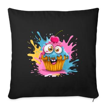 Colorful cupcake with googly eyes - Sofa pillowcase 17,3'' x 17,3'' (45 x 45 cm) - black - Front